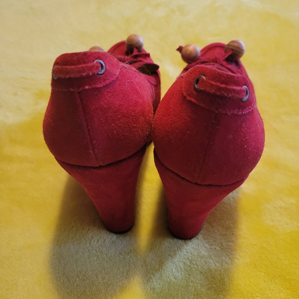 Vintage 2000s Zinc Suede Leather Platform Loafers, Red, Womens 9.5 - Picture 3 of 7